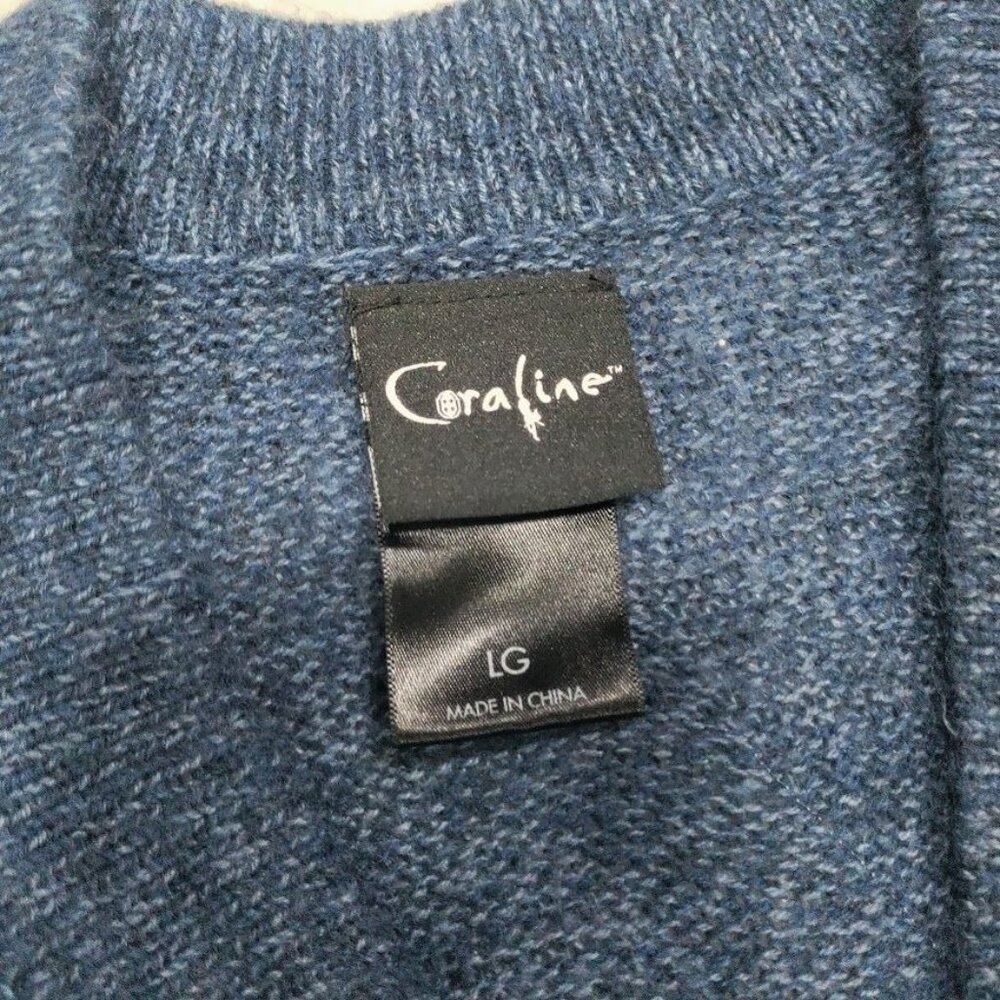 Coraline x Hot Topic Star Patchwork Junior Large Oversized Cardigan Sweater Blue - Picture 5 of 9